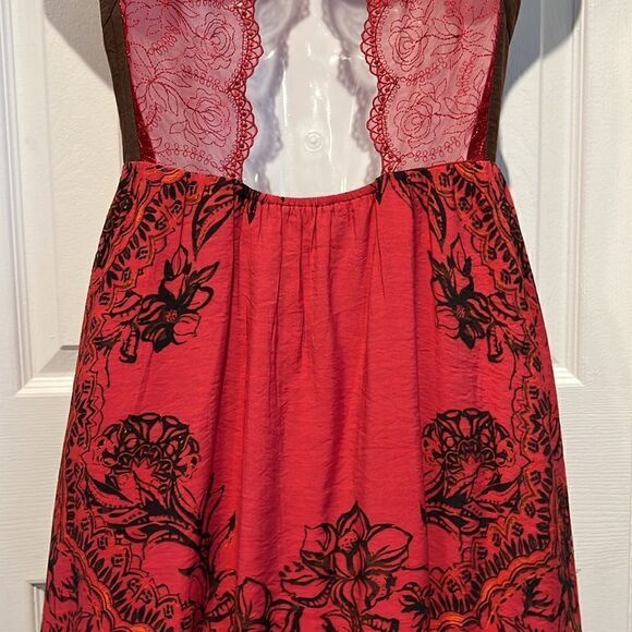 Free People Red,Brown, Black Russian Lace‎ Sleeveless High Low Dress Size XS - Picture 10 of 16